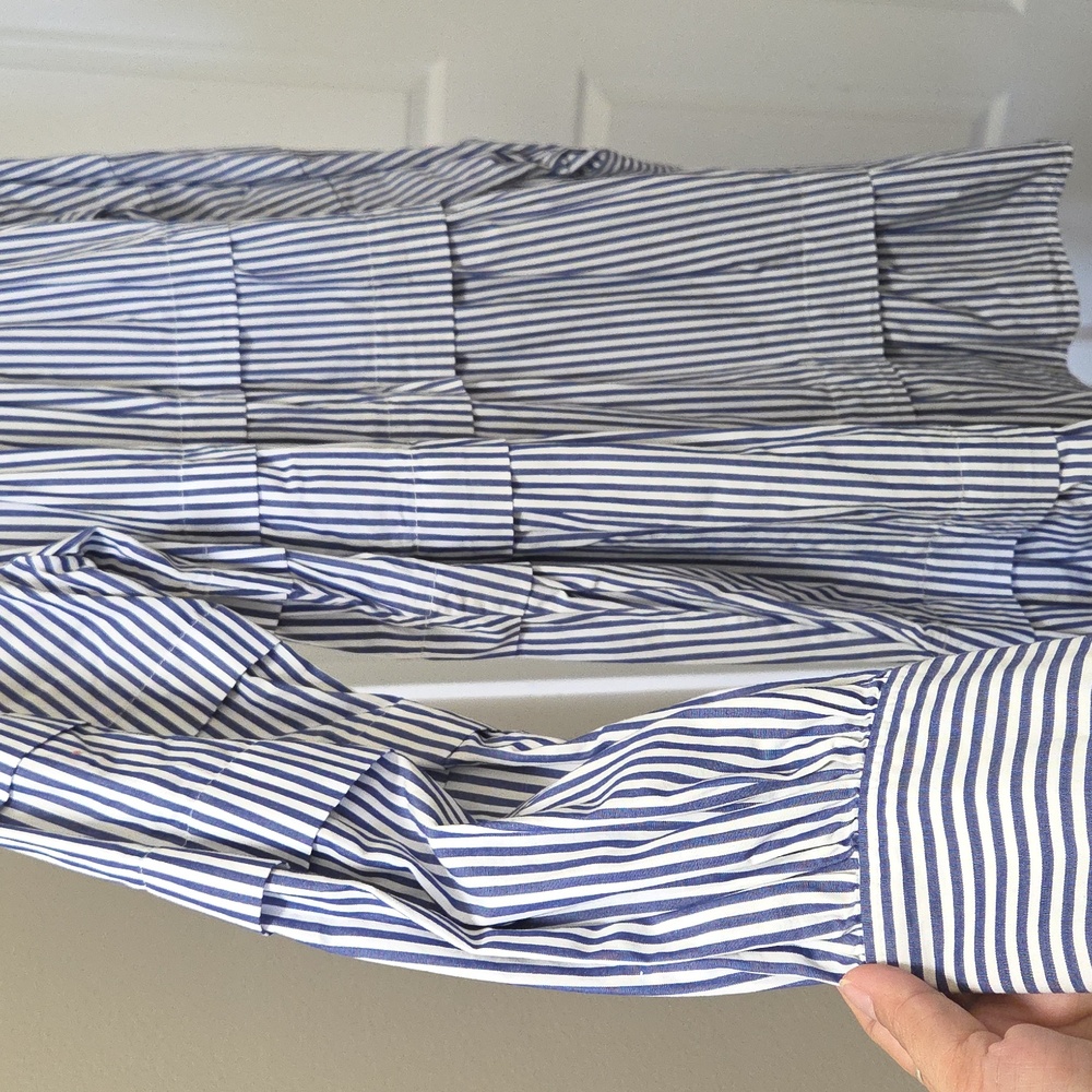 Icone Par Simons Blue & White Pinstripe Tiered Ruffle Mini Dress Long Sleeve - Picture 3 of 8